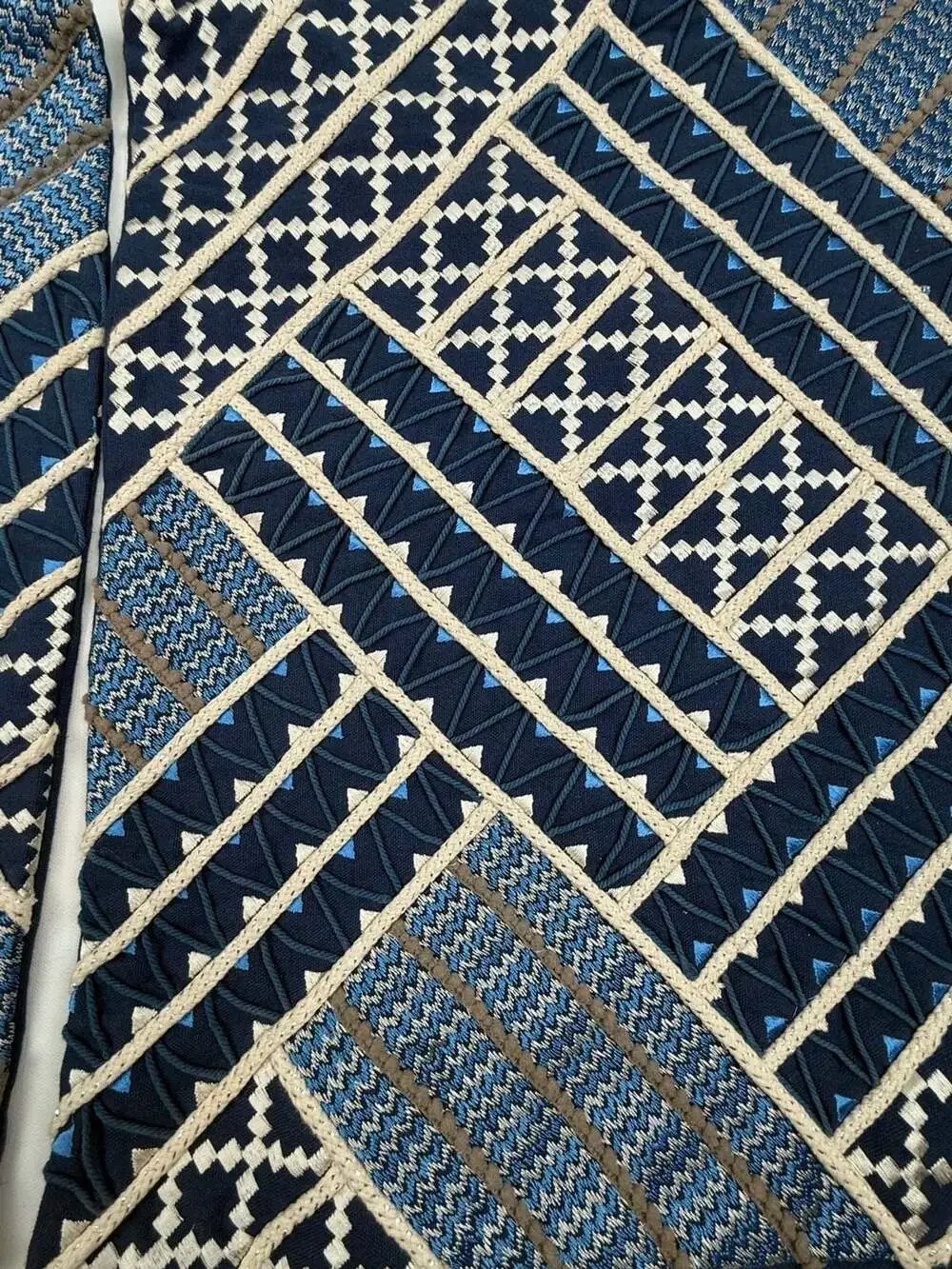 Celerie Kemble Pillow Cover 18x18 Blue Geometric Embroidered